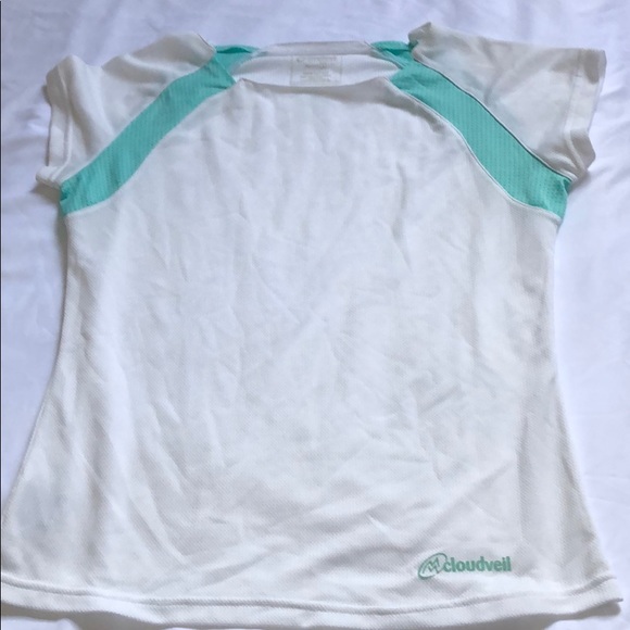 Cloud Veil Tops - Cloud veil white & teal t-shirt Top.
